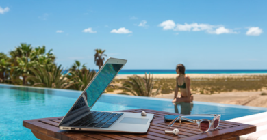 Kanarieöarna, dator och strand
