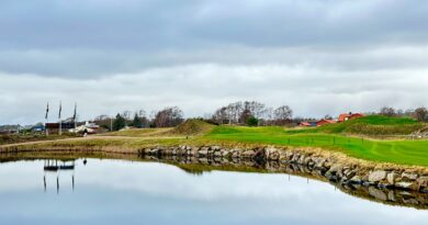 Hål sex på Halmstad Golfarenas vinterbana "in reverse".